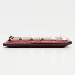 Pre Owned Valentino Red Leather Rockstud Card Holder