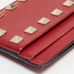 Pre Owned Valentino Red Leather Rockstud Card Holder