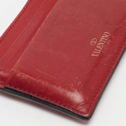 Pre Owned Valentino Red Leather Rockstud Card Holder