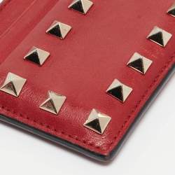 Pre Owned Valentino Red Leather Rockstud Card Holder