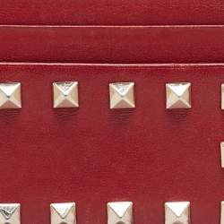 Pre Owned Valentino Red Leather Rockstud Card Holder