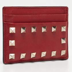Pre Owned Valentino Red Leather Rockstud Card Holder