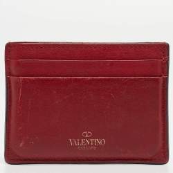 Pre Owned Valentino Red Leather Rockstud Card Holder