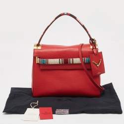 Valentino Red Leather My Rockstud Beaded Top Handle Bag