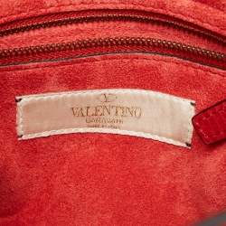 Pre Owned Valentino Red Leather My Rockstud Beaded Top Handle Bag