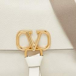 Pre Owned Valentino Cream Leather Vring Flap Top Handle Bag