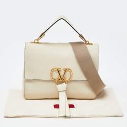 Pre Owned Valentino Cream Leather Vring Flap Top Handle Bag
