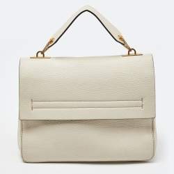 Pre Owned Valentino Cream Leather Vring Flap Top Handle Bag
