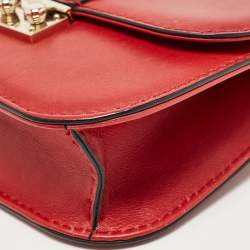 Valentino Red Leather Small Rockstud Glam Lock Flap Bag