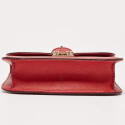 Valentino Red Leather Small Rockstud Glam Lock Flap Bag