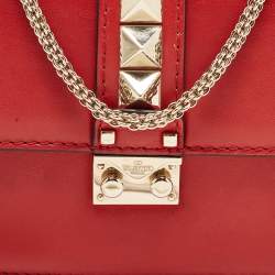 Valentino Red Leather Small Rockstud Glam Lock Flap Bag