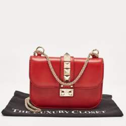 Valentino Red Leather Small Rockstud Glam Lock Flap Bag