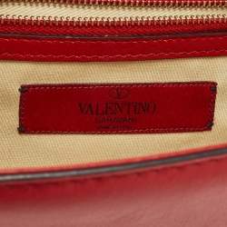 Valentino Red Leather Small Rockstud Glam Lock Flap Bag