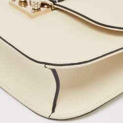 Valentino Off White Leather Small Rockstud Glam Lock Flap Bag