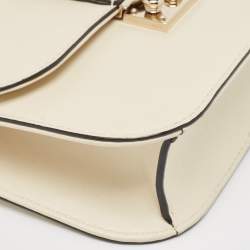 Valentino Off White Leather Small Rockstud Glam Lock Flap Bag