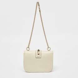 Valentino Off White Leather Small Rockstud Glam Lock Flap Bag