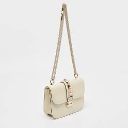 Valentino Off White Leather Small Rockstud Glam Lock Flap Bag