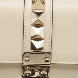 Valentino Off White Leather Small Rockstud Glam Lock Flap Bag