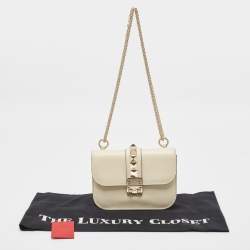 Valentino Off White Leather Small Rockstud Glam Lock Flap Bag