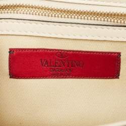 Valentino Off White Leather Small Rockstud Glam Lock Flap Bag