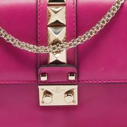 Valentino Fuchsia Leather Small Rockstud Glam Lock Flap Bag