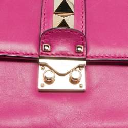 Valentino Fuchsia Leather Small Rockstud Glam Lock Flap Bag