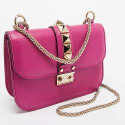 Valentino Fuchsia Leather Small Rockstud Glam Lock Flap Bag