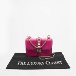 Valentino Fuchsia Leather Small Rockstud Glam Lock Flap Bag