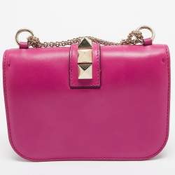 Valentino Fuchsia Leather Small Rockstud Glam Lock Flap Bag