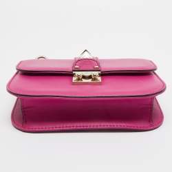 Valentino Fuchsia Leather Small Rockstud Glam Lock Flap Bag