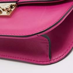 Valentino Fuchsia Leather Small Rockstud Glam Lock Flap Bag