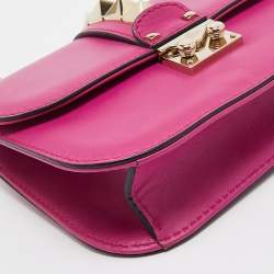 Valentino Fuchsia Leather Small Rockstud Glam Lock Flap Bag