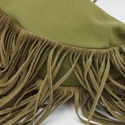 Pre Owned Valentino Military Green Canvas Fringe Hobo