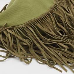 Pre Owned Valentino Military Green Canvas Fringe Hobo