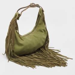 Pre Owned Valentino Military Green Canvas Fringe Hobo