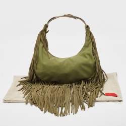 Pre Owned Valentino Military Green Canvas Fringe Hobo