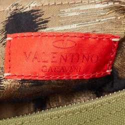 Pre Owned Valentino Military Green Canvas Fringe Hobo