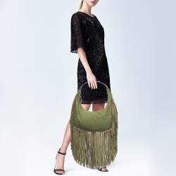 Pre Owned Valentino Military Green Canvas Fringe Hobo