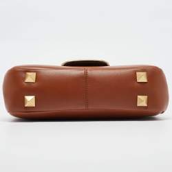 Pre Owned Valentino Brown Leather Stud Sign Shoulder Bag