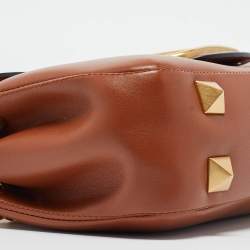 Pre Owned Valentino Brown Leather Stud Sign Shoulder Bag