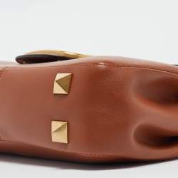 Pre Owned Valentino Brown Leather Stud Sign Shoulder Bag