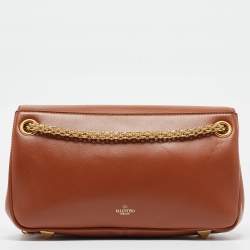 Pre Owned Valentino Brown Leather Stud Sign Shoulder Bag