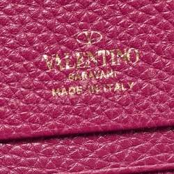 Pre Owned Valentino Magenta Leather Rockstud Flap Compact Wallet