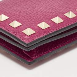 Pre Owned Valentino Magenta Leather Rockstud Flap Compact Wallet
