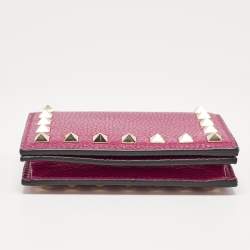 Pre Owned Valentino Magenta Leather Rockstud Flap Compact Wallet