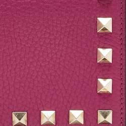Pre Owned Valentino Magenta Leather Rockstud Flap Compact Wallet