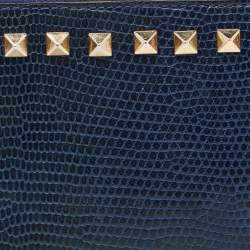 Valentino Blue Lizard Rockstud Zip Around Wallet