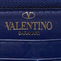 Valentino Blue Lizard Rockstud Zip Around Wallet