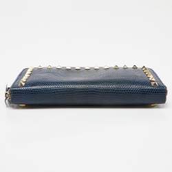 Valentino Blue Lizard Rockstud Zip Around Wallet