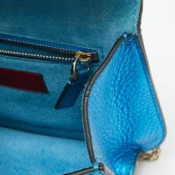 Pre Owned Valentino Metallic Blue Leather Small Rockstud Glam Lock Flap Bag